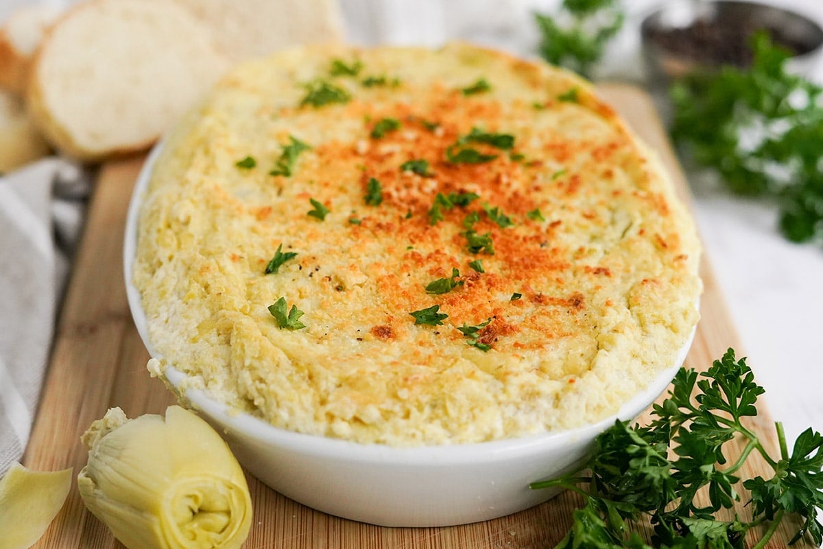 hot baked dip with artichokes and parsley