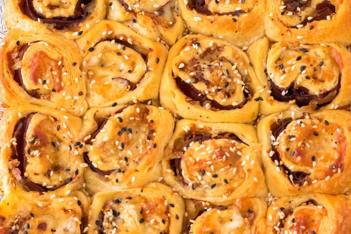 close up of baked pinwheels