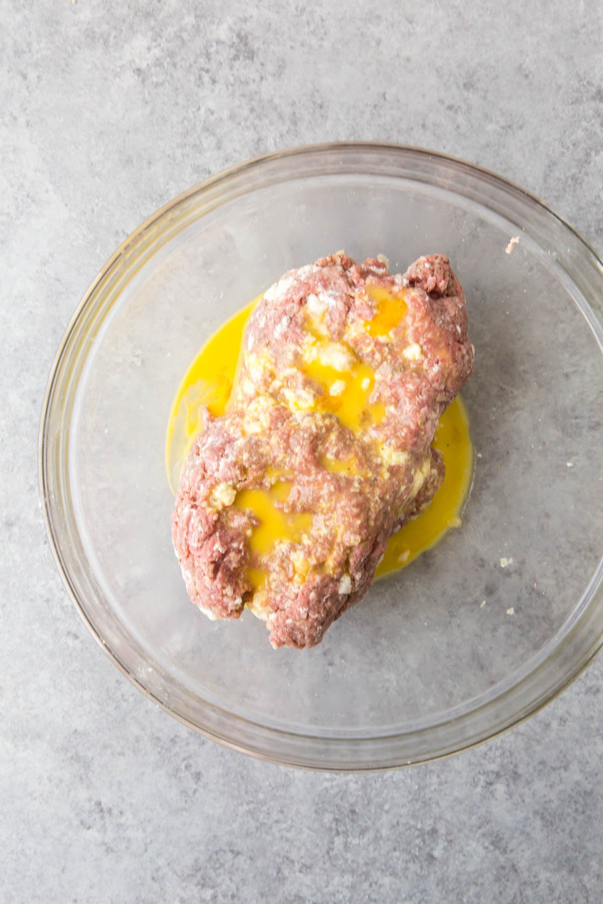 mixed ground beef in a large bowl