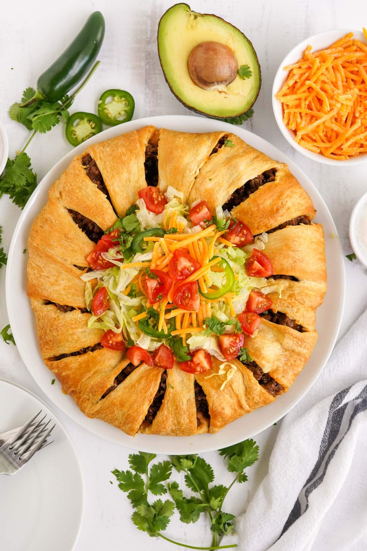 taco ring crescent dough with taco toppings