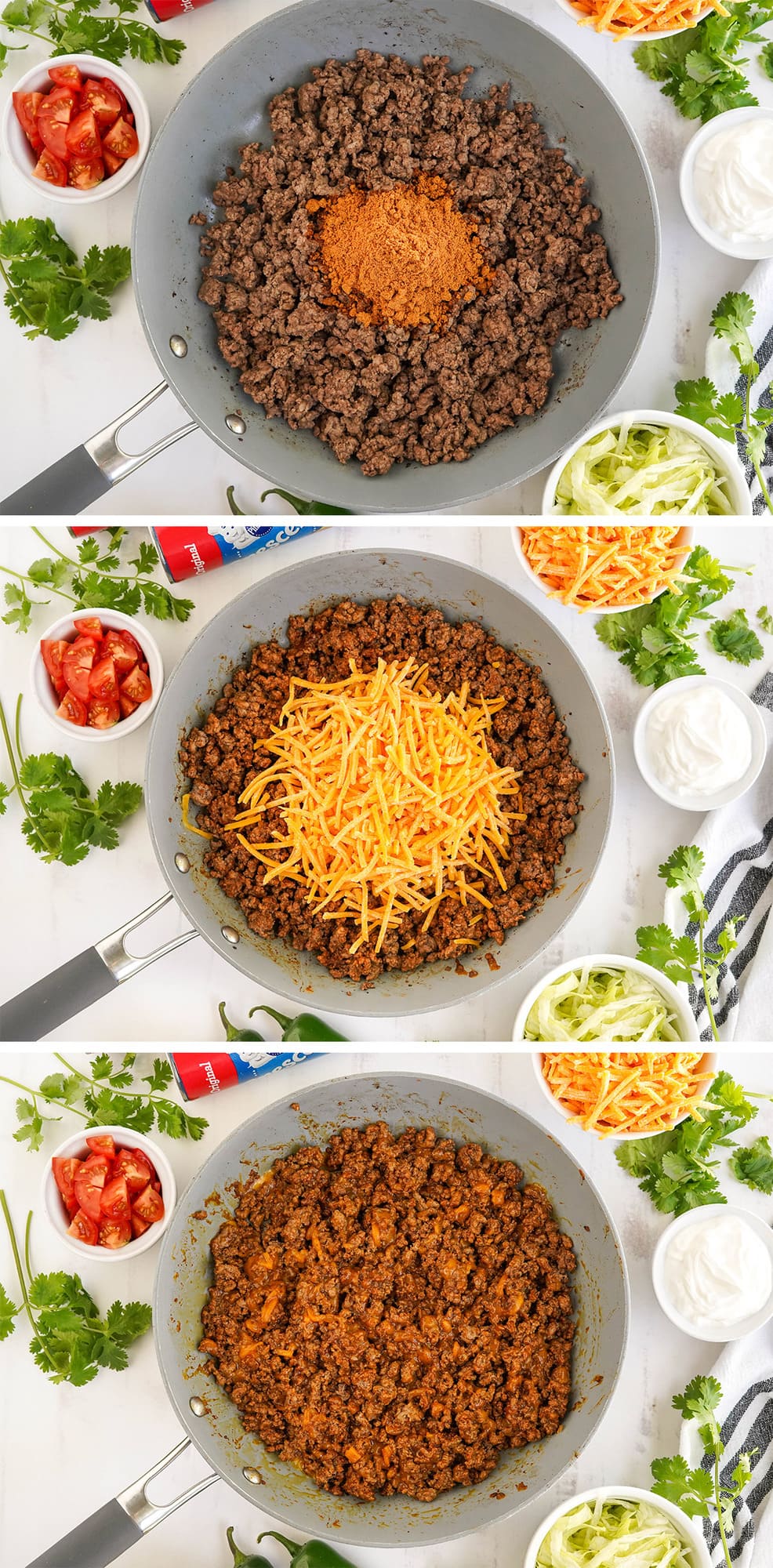 collage of images showing how to make taco meat