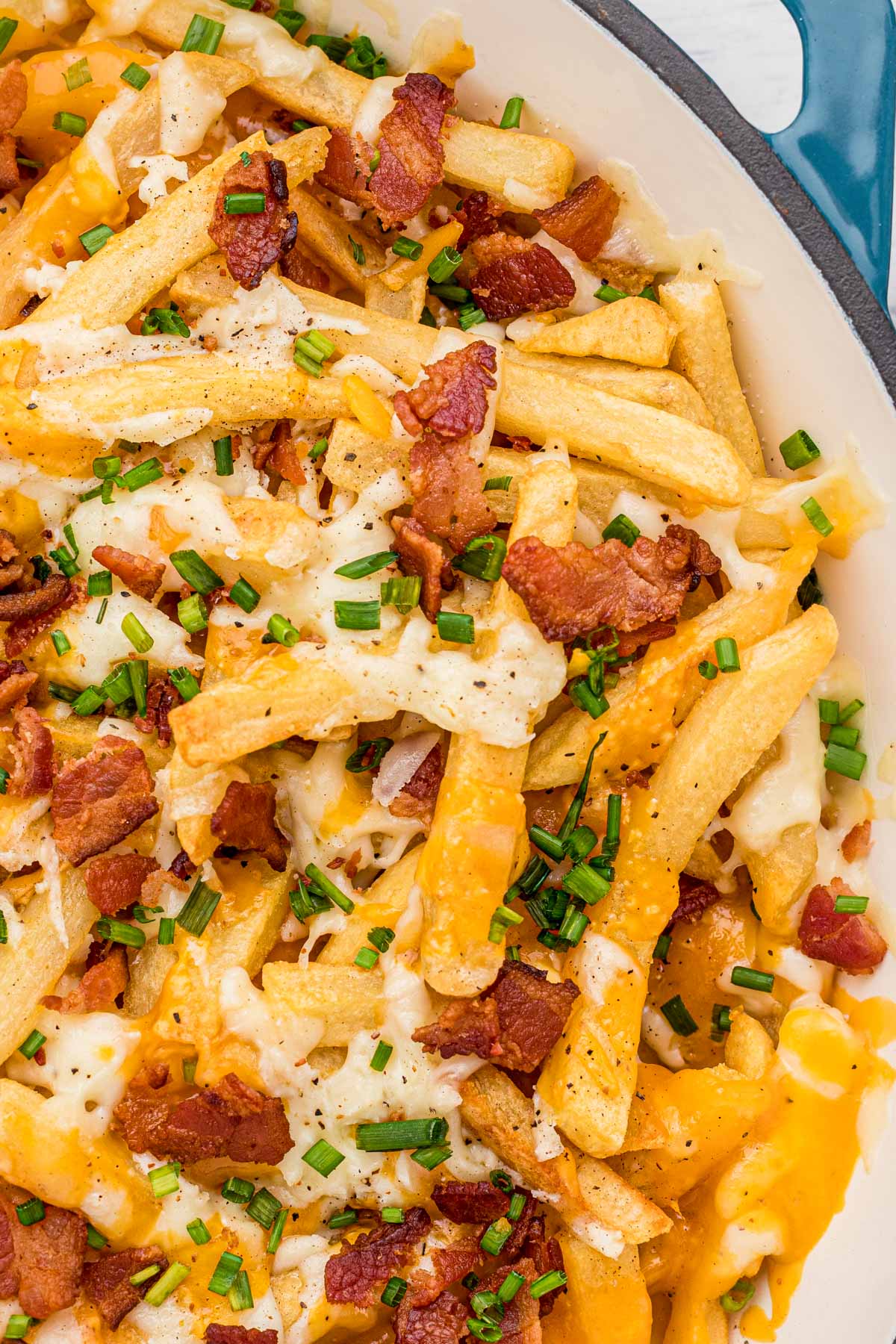 close up of cheesey fries