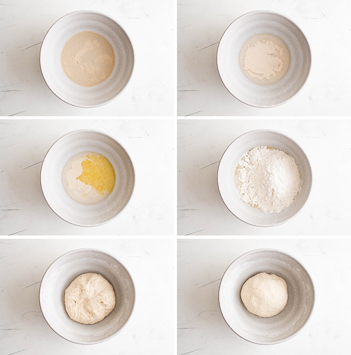 collage of images showing how to make and rise dough for pretzel bites