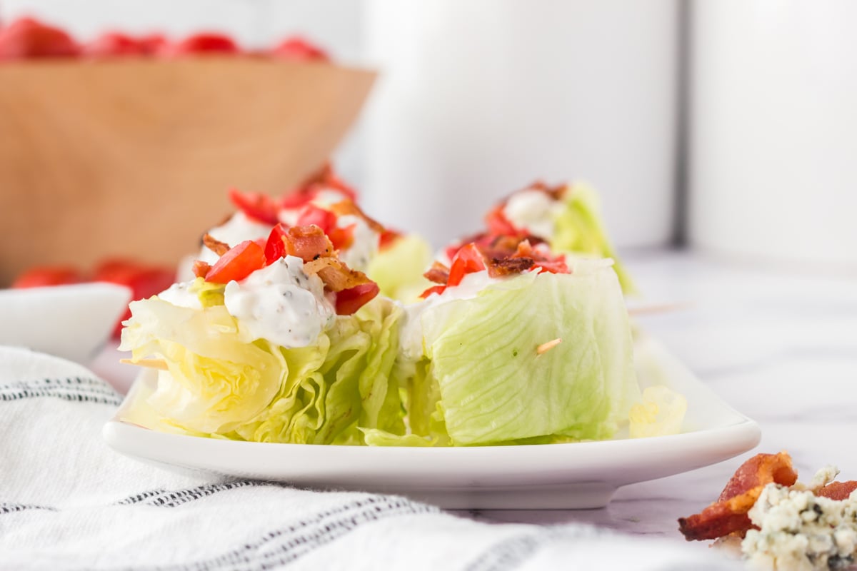 mini wedge salad pieces on a plate