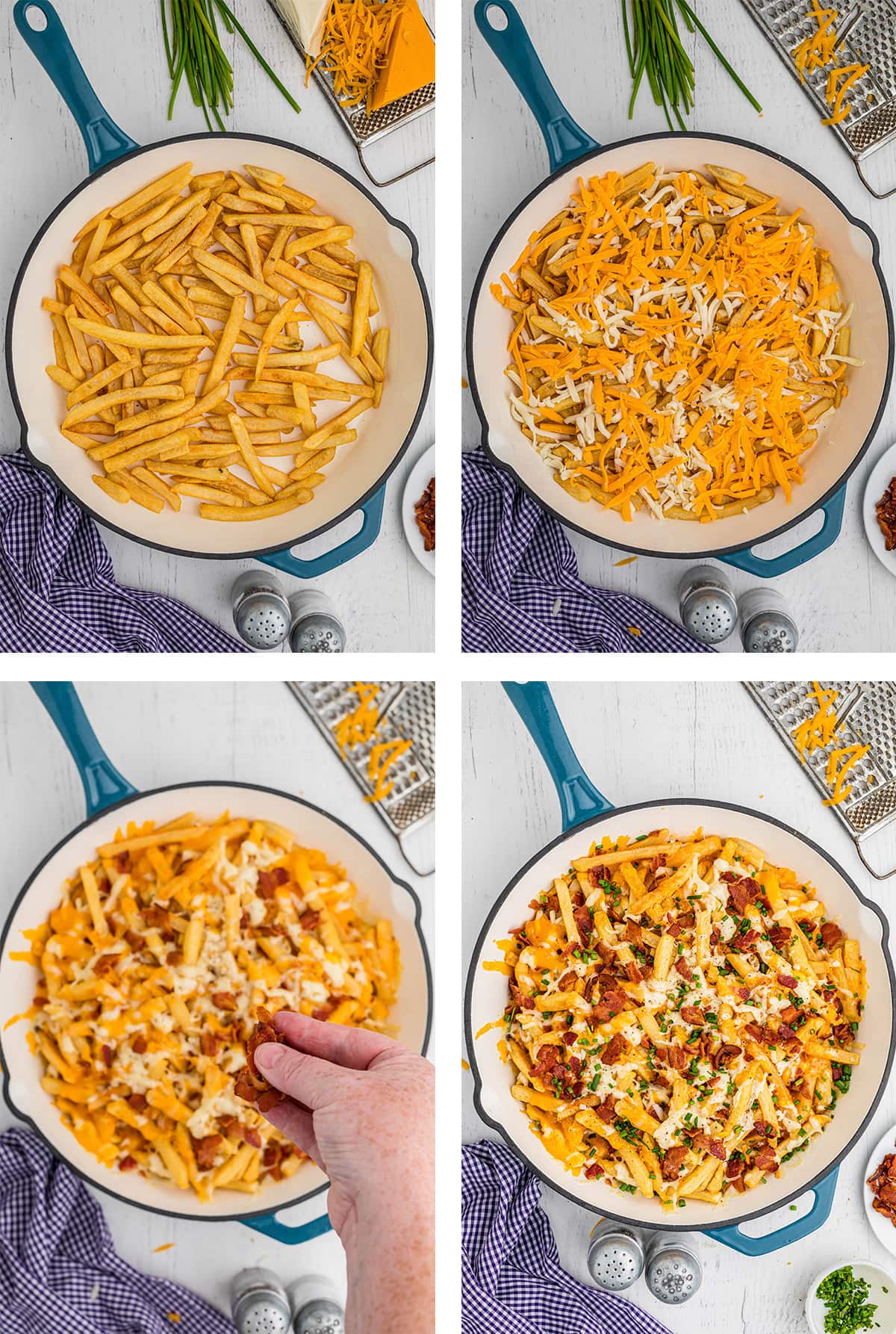 collage shoeing how to stack cheese fries