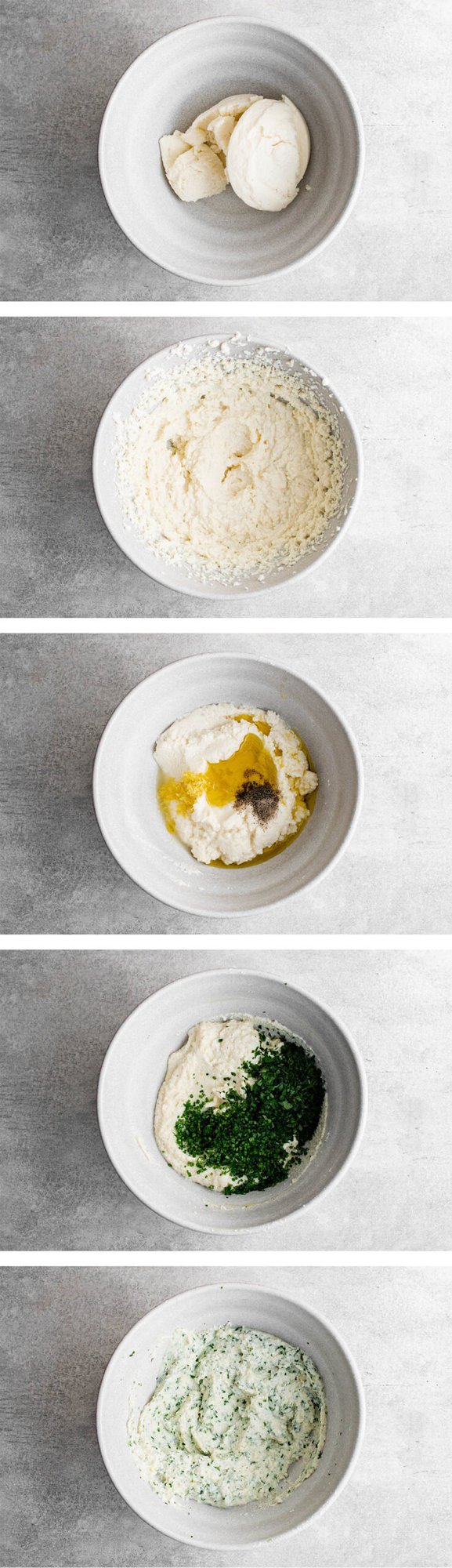 collage of images showing how to make whipped ricotta