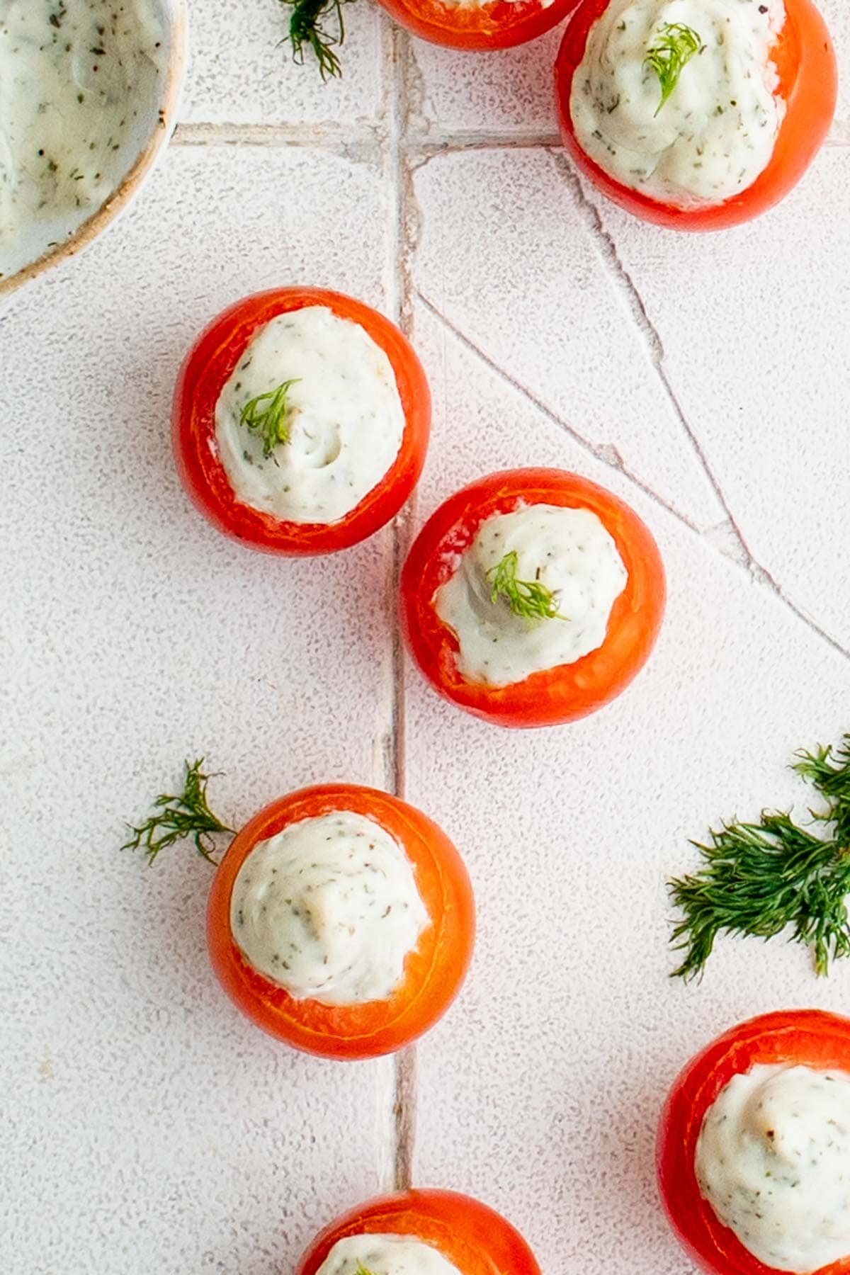 stuffed cherry tomatoes of white background