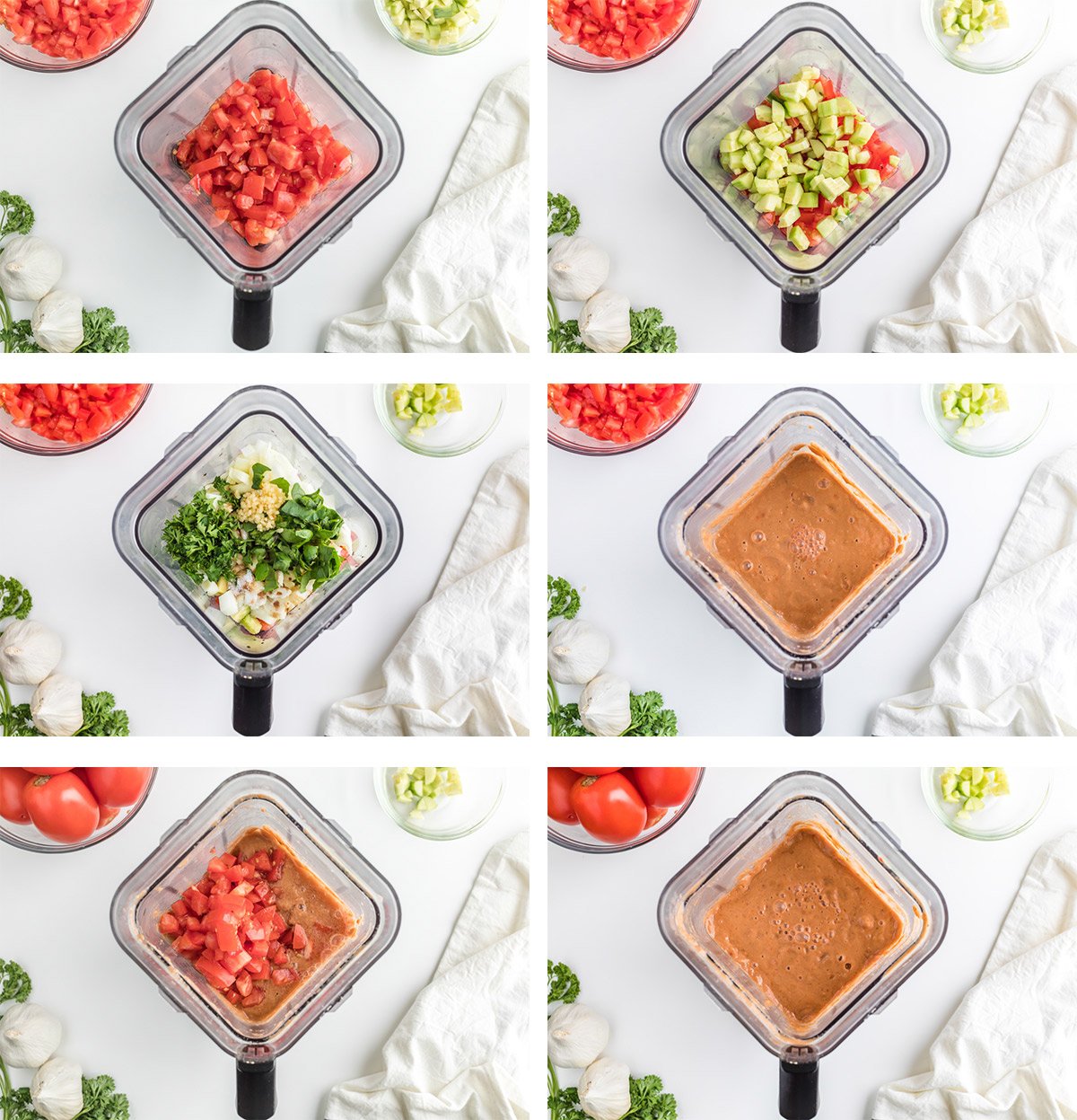 collage of images showing how to make gazpacho