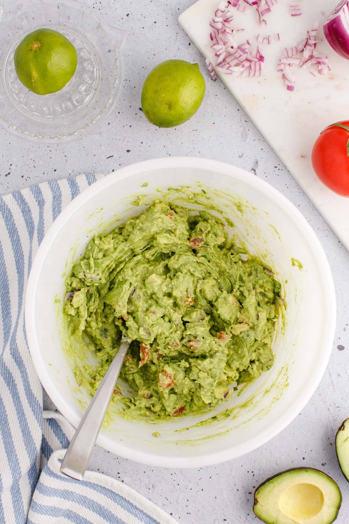 a bowl with freshly made homemade guacamole