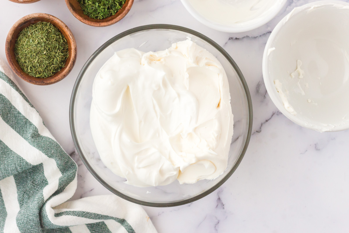 sour cream and cream cheese mixture in a bowl