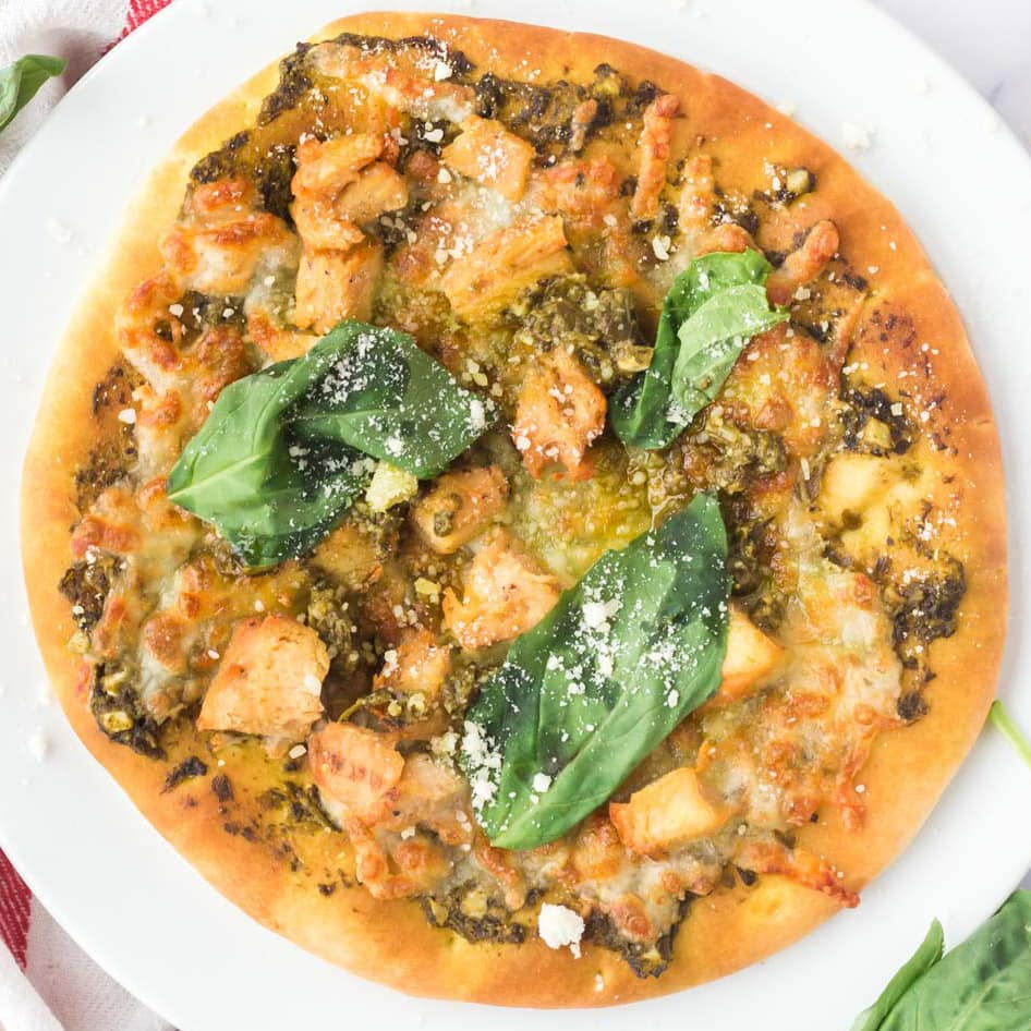 Air Fryer Chicken Pesto Flatbread Pizza Easy Appetizers