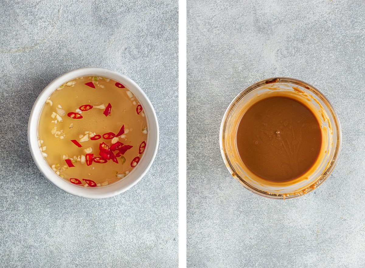 collage of two images of vietnamese sauces. 
