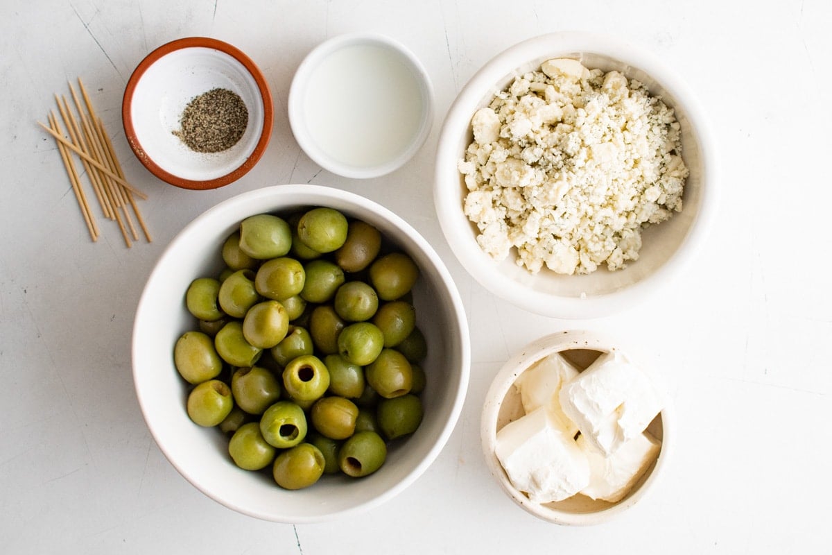 Ingredients for blue cheese stuffed olives.