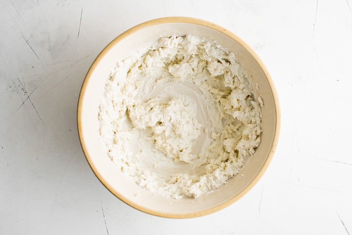 Cream cheese mixture in a bowl.