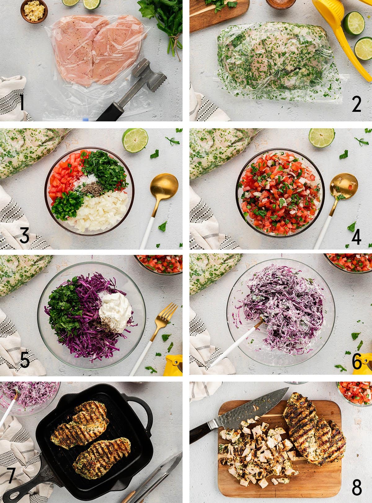 Collage of images showing how to make street tacos.