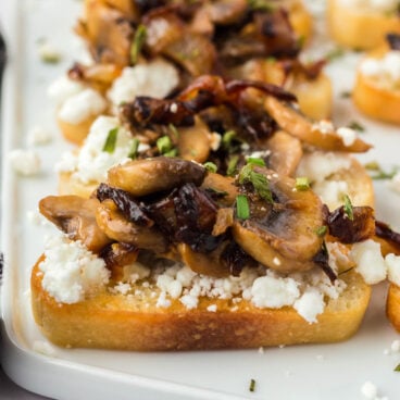 Mushroom crostini social media image.