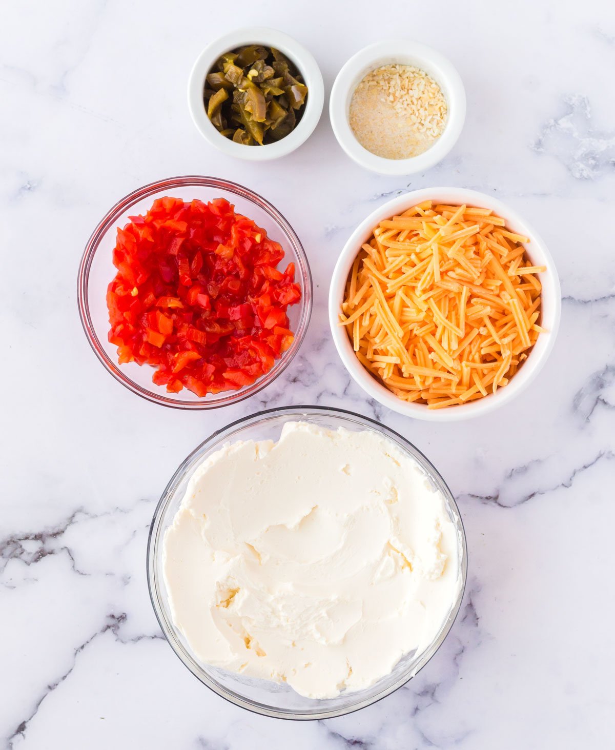 5 Ingredients needed for pimento cheese spread. 