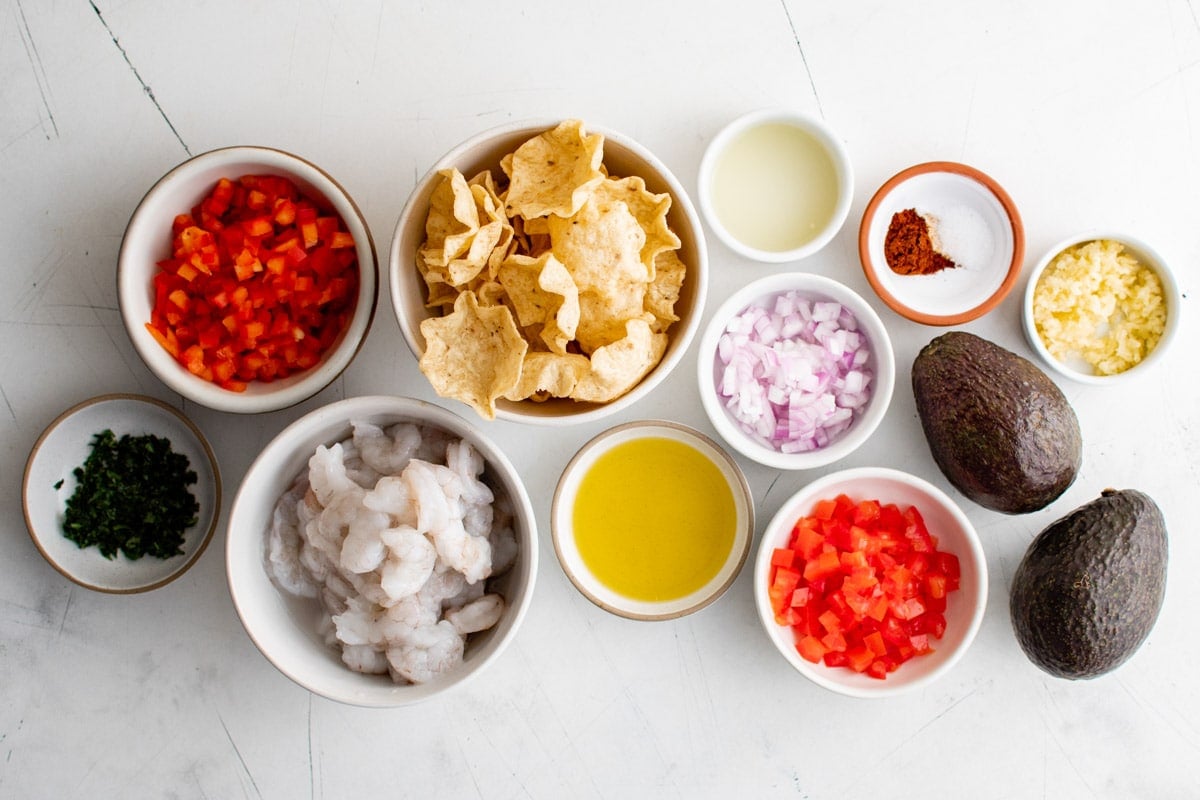 Ingredients needed to make shrimp taco cups.