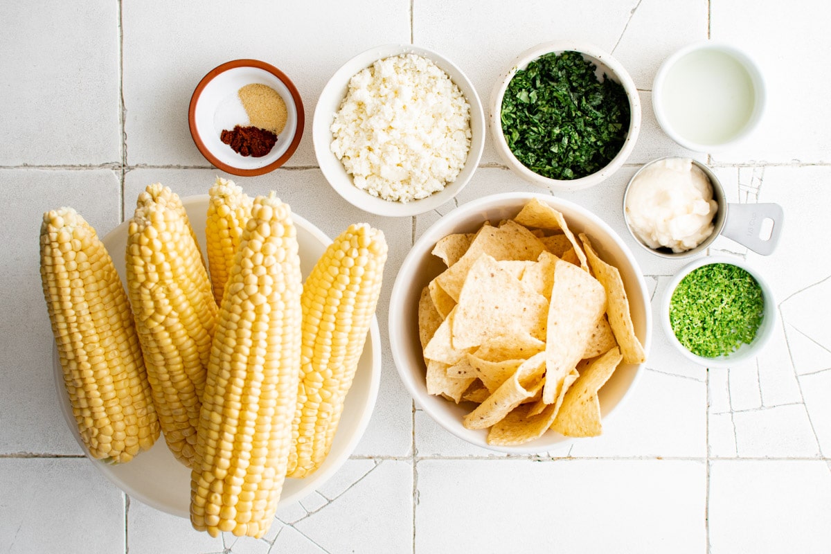 Ingredients for Elote corn cups. 
