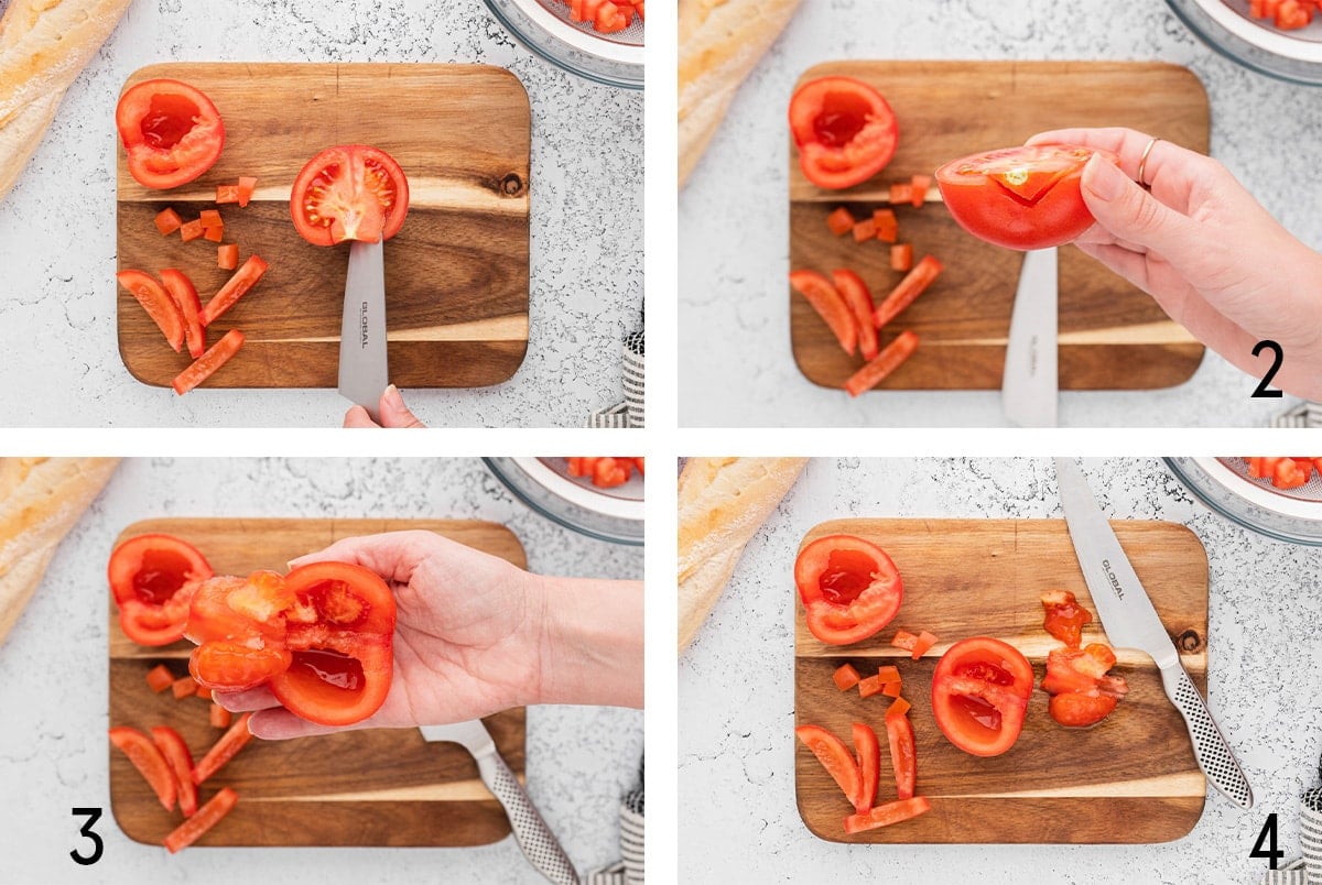 How to cut tomatoes into dices. 