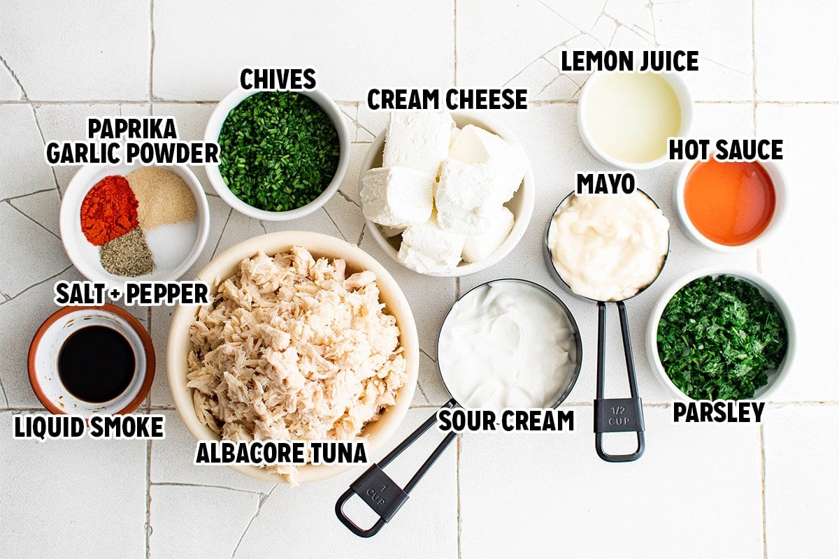 Ingredients for tuna dip.