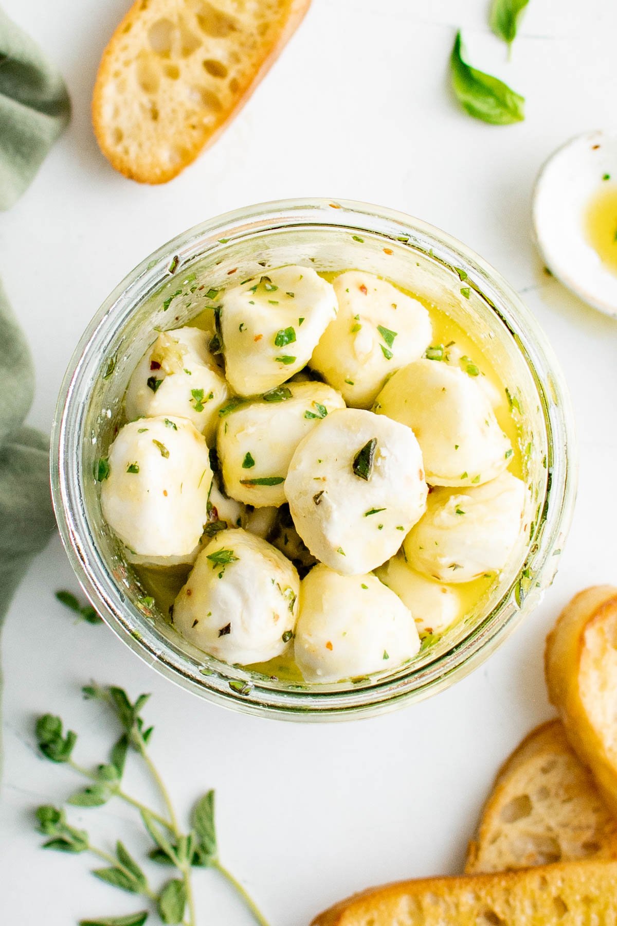 Marinated mozzarella balls in a jar. 