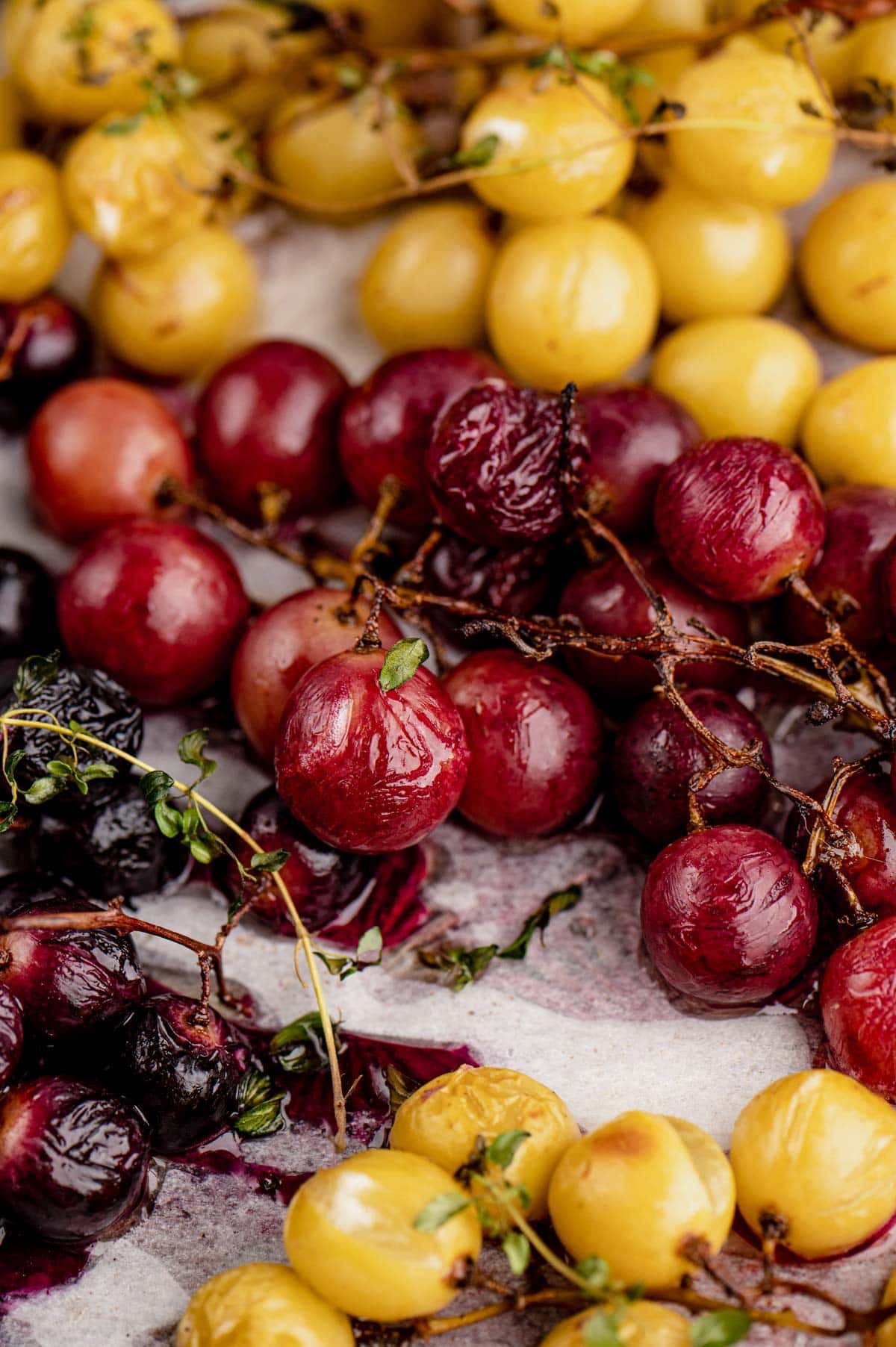Close up of roasted grapes.
